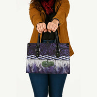 Purple Traditional Cloak Aotearoa Leather Bag Maori Paua Shell Korowai Pattern - Polynesian Pride