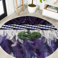 Purple Traditional Cloak Aotearoa Round Carpet Maori Paua Shell Korowai Pattern