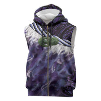 Purple Traditional Cloak Aotearoa Sleeveless Zip Hoodie Maori Paua Shell Korowai Pattern LT14 Purple - Polynesian Pride