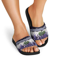 Purple Traditional Cloak Aotearoa Slide Sandals Maori Paua Shell Korowai Pattern - Polynesian Pride