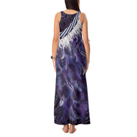 Purple Traditional Cloak Aotearoa Tank Maxi Dress Maori Paua Shell Korowai Pattern