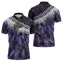 Purple Traditional Cloak Aotearoa Zipper Polo Shirt Maori Paua Shell Korowai Pattern - Polynesian Pride
