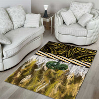 Yellow Traditional Cloak Aotearoa Area Rug Maori Paua Shell Korowai Pattern