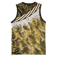 Yellow Traditional Cloak Aotearoa Basketball Jersey Maori Paua Shell Korowai Pattern LT14 - Polynesian Pride
