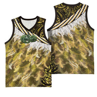 Yellow Traditional Cloak Aotearoa Basketball Jersey Maori Paua Shell Korowai Pattern LT14 - Polynesian Pride