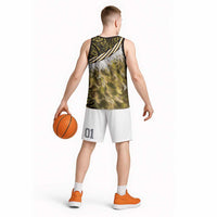 Yellow Traditional Cloak Aotearoa Basketball Jersey Maori Paua Shell Korowai Pattern LT14 - Polynesian Pride