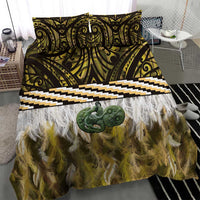 Yellow Traditional Cloak Aotearoa Bedding Set Maori Paua Shell Korowai Pattern