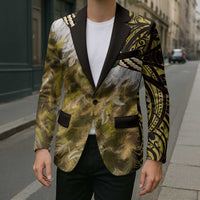 Yellow Traditional Cloak Aotearoa Blazer Maori Paua Shell Korowai Pattern - Polynesian Pride