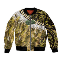 Yellow Traditional Cloak Aotearoa Bomber Jacket Maori Paua Shell Korowai Pattern LT14 Unisex Yellow - Polynesian Pride