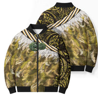 Yellow Traditional Cloak Aotearoa Bomber Puffer Jacket Maori Paua Shell Korowai Pattern LT14 - Polynesian Pride