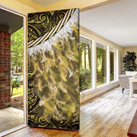 Yellow Traditional Cloak Aotearoa Door Cover Maori Paua Shell Korowai Pattern - Polynesian Pride
