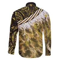 Yellow Traditional Cloak Aotearoa Family Matching Off Shoulder Maxi Dress and Hawaiian Shirt Maori Paua Shell Korowai Pattern