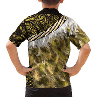 Yellow Traditional Cloak Aotearoa Family Matching Puletasi and Hawaiian Shirt Maori Paua Shell Korowai Pattern