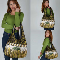 Yellow Traditional Cloak Aotearoa Grocery Bag Maori Paua Shell Korowai Pattern