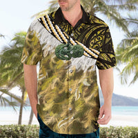 Yellow Traditional Cloak Aotearoa Hawaiian Shirt Maori Paua Shell Korowai Pattern