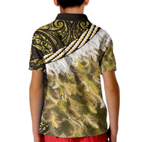 Yellow Traditional Cloak Aotearoa Kid Polo Shirt Maori Paua Shell Korowai Pattern