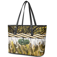Yellow Traditional Cloak Aotearoa Leather Tote Bag Maori Paua Shell Korowai Pattern
