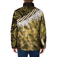 Yellow Traditional Cloak Aotearoa Padded Jacket Maori Paua Shell Korowai Pattern LT14 - Polynesian Pride