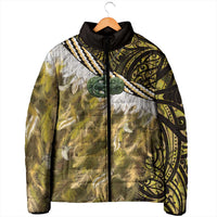 Yellow Traditional Cloak Aotearoa Padded Jacket Maori Paua Shell Korowai Pattern LT14 - Polynesian Pride