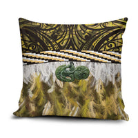 Yellow Traditional Cloak Aotearoa Pillow Cover Maori Paua Shell Korowai Pattern - Polynesian Pride