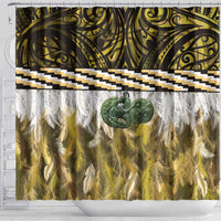 Yellow Traditional Cloak Aotearoa Shower Curtain Maori Paua Shell Korowai Pattern LT14 - Polynesian Pride