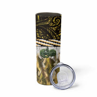 Yellow Traditional Cloak Aotearoa Skinny Tumbler Maori Paua Shell Korowai Pattern