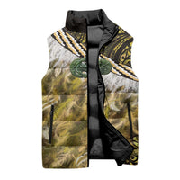 Yellow Traditional Cloak Aotearoa Sleeveless Puffer Jacket Maori Paua Shell Korowai Pattern LT14 - Polynesian Pride
