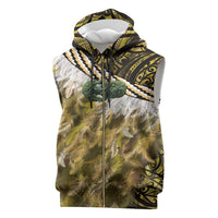 Yellow Traditional Cloak Aotearoa Sleeveless Zip Hoodie Maori Paua Shell Korowai Pattern LT14 Yellow - Polynesian Pride