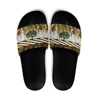Yellow Traditional Cloak Aotearoa Slide Sandals Maori Paua Shell Korowai Pattern - Polynesian Pride
