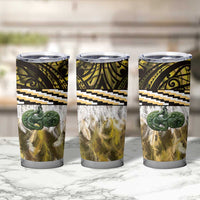 Yellow Traditional Cloak Aotearoa Tumbler Cup Maori Paua Shell Korowai Pattern LT14 - Polynesian Pride