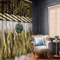 Yellow Traditional Cloak Aotearoa Window Curtain Maori Paua Shell Korowai Pattern