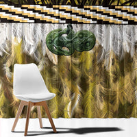 Yellow Traditional Cloak Aotearoa Window Curtain Maori Paua Shell Korowai Pattern