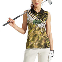 Yellow Traditional Cloak Aotearoa Women Sleeveless Polo Shirt Maori Paua Shell Korowai Pattern