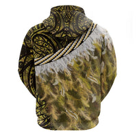 Yellow Traditional Cloak Aotearoa Zip Hoodie Maori Paua Shell Korowai Pattern LT14 - Polynesian Pride