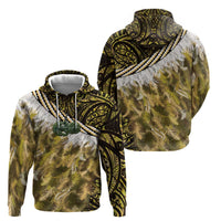 Yellow Traditional Cloak Aotearoa Zip Hoodie Maori Paua Shell Korowai Pattern LT14 - Polynesian Pride