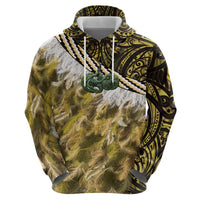 Yellow Traditional Cloak Aotearoa Zip Hoodie Maori Paua Shell Korowai Pattern LT14 - Polynesian Pride