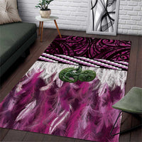Pink Traditional Cloak Aotearoa Area Rug Maori Paua Shell Korowai Pattern