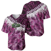 Pink Traditional Cloak Aotearoa Baseball Jersey Maori Paua Shell Korowai Pattern