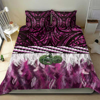 Pink Traditional Cloak Aotearoa Bedding Set Maori Paua Shell Korowai Pattern