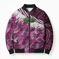 Pink Traditional Cloak Aotearoa Bomber Puffer Jacket Maori Paua Shell Korowai Pattern LT14 Unisex Pink - Polynesian Pride