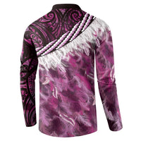 Pink Traditional Cloak Aotearoa Button Sweatshirt Maori Paua Shell Korowai Pattern LT14 - Polynesian Pride