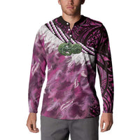 Pink Traditional Cloak Aotearoa Button Sweatshirt Maori Paua Shell Korowai Pattern LT14 - Polynesian Pride