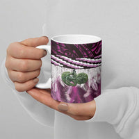 Pink Traditional Cloak Aotearoa Ceramic Mug Maori Paua Shell Korowai Pattern - Polynesian Pride