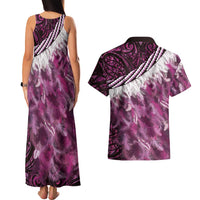 Pink Traditional Cloak Aotearoa Couples Matching Tank Maxi Dress and Hawaiian Shirt Maori Paua Shell Korowai Pattern