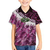 Pink Traditional Cloak Aotearoa Family Matching Long Sleeve Bodycon Dress and Hawaiian Shirt Maori Paua Shell Korowai Pattern LT14 Son's Shirt Pink - Polynesian Pride