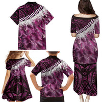 Pink Traditional Cloak Aotearoa Family Matching Puletasi and Hawaiian Shirt Maori Paua Shell Korowai Pattern