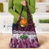 Pink Traditional Cloak Aotearoa Grocery Bag Maori Paua Shell Korowai Pattern