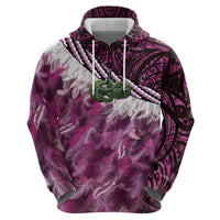 Pink Traditional Cloak Aotearoa Hoodie Maori Paua Shell Korowai Pattern