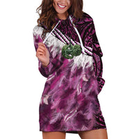 Pink Traditional Cloak Aotearoa Hoodie Dress Maori Paua Shell Korowai Pattern