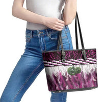 Pink Traditional Cloak Aotearoa Leather Tote Bag Maori Paua Shell Korowai Pattern